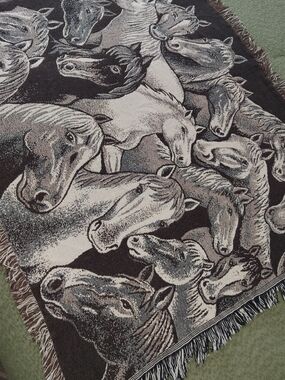 Vintage Horse Woven Throw Blanket in Brown and Cream